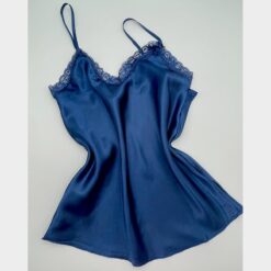 Σετ Σατέν Babydoll με Δαντέλα Μπλε Σκούρο - Image 2