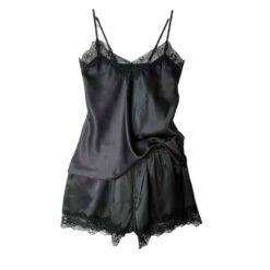 Σετ Σατέν Τοπ και Σορτσάκι Babydoll, Μαύρο