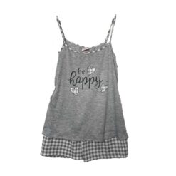 Σετ Πιτζάμες Βαμβακερές "be happy" Τοπάκι με Σορτσάκι, Γκρι