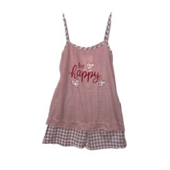 Σετ Πιτζάμες Βαμβακερές "be happy" Τοπάκι με Σορτσάκι, Ροζ