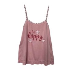 Σετ Πιτζάμες Βαμβακερές "be happy" Τοπάκι με Σορτσάκι, Ροζ
