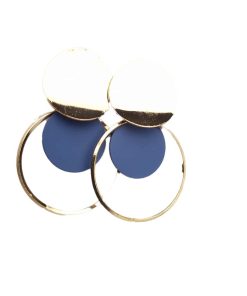 Σκουλαρίκια Κρεμαστοί Κρίκοι με Μπλε Κύκλο, Χρυσό