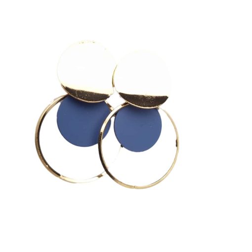 Σκουλαρίκια Κρεμαστοί Κρίκοι με Μπλε Κύκλο, Χρυσό