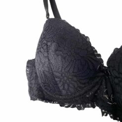 Σουτιέν Δαντελωτό Push Up με αφαιρούμενες Τιράντες Cup B, Μαύρο