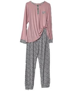 Σετ Πιτζάμες Βαμβακερές Μπλούζα και Παντελόνι Plus Size, Ροζ