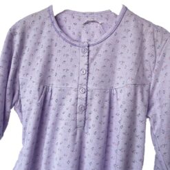 Νυχτικό Βαμβακερό Midi φλοράλ Fleece μακρυμάνικο, Μωβ