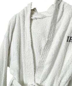 Βαμβακερό Μπουρνούζι Ρόμπα πετσετέ με Κουκούλα, Λευκό