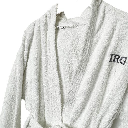 Βαμβακερό Μπουρνούζι Ρόμπα πετσετέ με Κουκούλα, Λευκό