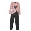Σετ Πιτζάμες Βαμβακερές Fleece, Μπλούζα και Παντελόνι, Ροζ με Σκούρο Γκρι