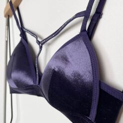 Σουτιέν Τρίγωνο Velvet με διακοσμητικά Στρασάκια, Μωβ