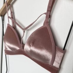 Σουτιέν Τρίγωνο Velvet με διακοσμητικά Στρασάκια, Ροζ