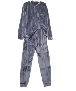 Σετ Ανδρικές Πιτζάμες Βαμβακερές Βελούδινες Plus Size, Μπλούζα και Παντελόνι, Γκρι