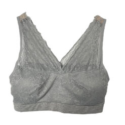 Μπουστάκι Βαμβακερό με Δαντέλα Plus Size, Γκρι