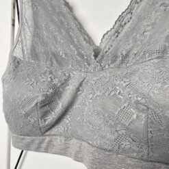Μπουστάκι Βαμβακερό με Δαντέλα Plus Size, Γκρι
