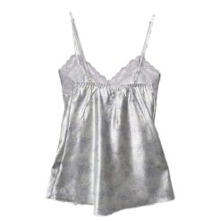 Γυναικείο Σετ Σατέν Babydoll Τοπάκι και Σορτσάκι Λευκό Φλοράλ Slim Fit, Μωβ