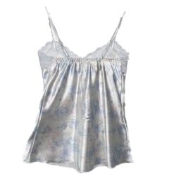 Γυναικείο Σετ Σατέν Babydoll Τοπάκι και Σορτσάκι Λευκό Φλοράλ Slim Fit, Γαλάζιο