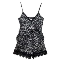 Γυναικείο Σετ Σατέν Babydoll Τοπάκι και Σορτσάκι Slim Fit, Άνιμαλ Πριντ Γκρι