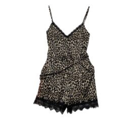 Γυναικείο Σετ Σατέν Babydoll Τοπάκι και Σορτσάκι Slim Fit, Άνιμαλ Πριντ Μπεζ
