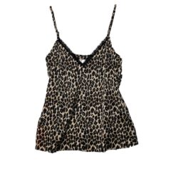 Γυναικείο Σετ Σατέν Babydoll Τοπάκι και Σορτσάκι Slim Fit, Άνιμαλ Πριντ Μπεζ