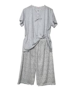 Σετ Γυναικείες Πιτζάμες Βαμβακερές Μπλούζα και Παντελόνι Κάπρι Plus Size, Γκρι