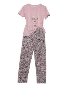 Σετ Γυναικείες Βαμβακερές Πιτζάμες, Μπλούζα Κοντομάνικη και Παντελόνι Slim Fit, Ροζ