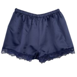 Γυναικείο Σετ Σατέν Babydoll Τοπάκι και Σορτσάκι με Δαντέλα Slim Fit, Σκούρο Μπλε