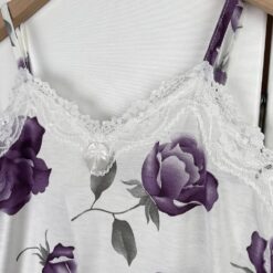 Γυναικείο Νυχτικό Φλοράλ με ρυθμιζόμενες Τιράντες και Δαντέλα Slim Fit, Μωβ