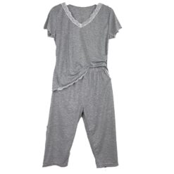Γυναικείο Σετ Βαμβακερές Πιτζάμες Πουά Μπλούζα και Παντελόνι Κάπρι Slim Fit, Γκρι