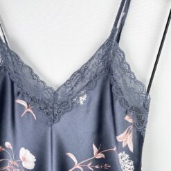 Γυναικείο Σατέν Νυχτικό Φλοράλ κοντό με Δαντέλα Slim Fit, Μπλε-Γκρι