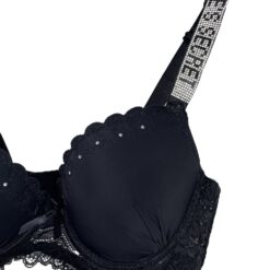 Σετ Γυναικεία Εσώρουχα Σουτιέν Push Up Cup B και Δαντελωτό Σλιπάκι, Μαύρο