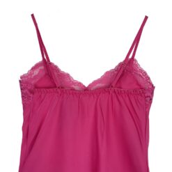 Γυναικείο Σετ Σατέν Babydoll Τοπάκι και Σορτσάκι με Δαντέλα Slim Fit, Φούξια