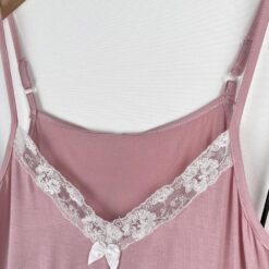 Γυναικείο Νυχτικό Βαμβακερό με Δαντέλα και ρυθμιζόμενες Τιράντες Regular Fit, Ροζ