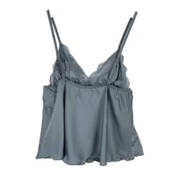 Γυναικείο Σετ Σατέν Babydoll Τοπάκι και ψηλόμεσο Σορτσάκι Slim Fit, Μέντα Γκρι