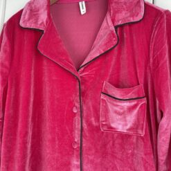 Σετ Γυναικείο Βελούδινο Homewear Πουκάμισο Μακρυμάνικο και Παντελόνι Slim Fit, Φούξια