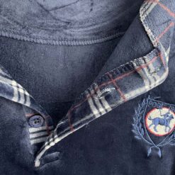 Σετ Ανδρικές Βαμβακερές Βελούδινες Πιτζάμες Μπλούζα και Καρό Παντελόνι, Σκούρο Μπλε