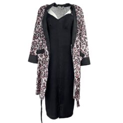 Γυναικείο Σετ Νυχτικό Σατέν Midi με Velvet Ρόμπα Regular Fit, Μαύρο