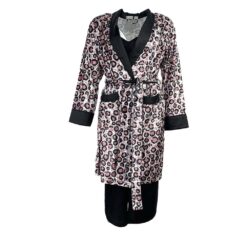 Γυναικείο Σετ Νυχτικό Σατέν Midi με Velvet Ρόμπα Regular Fit, Μαύρο