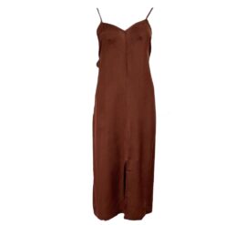 Γυναικείο Σετ Νυχτικό Σατέν Midi με Velvet Ρόμπα Regular Fit, Κεραμιδί