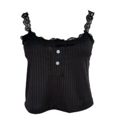 Γυναικείο Σετ Ριπ Babydoll Crop Τοπάκι και Παντελόνι, Μαύρο