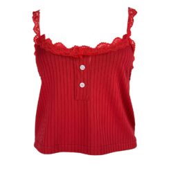 Γυναικείο Σετ Ριπ Babydoll Crop Τοπάκι και Παντελόνι, Κόκκινο