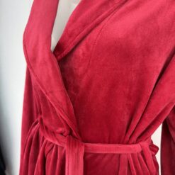 Γυναικεία Ρόμπα Βαμβακερή Βελούδινη με Ζώνη Regular Fit, Κόκκινο