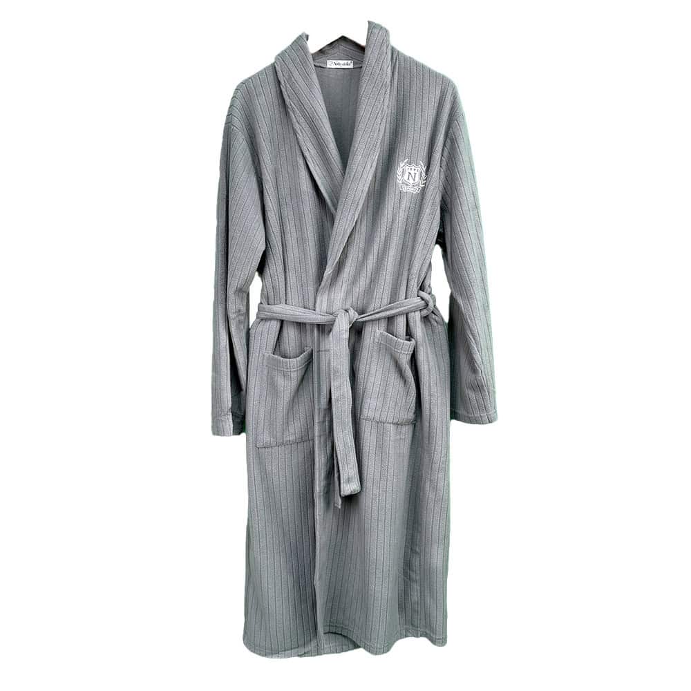 Ανδρική Ρόμπα Polar Fleece με Ζώνη, Εσωτερικά Κορδόνια και Γιακά Regular Fit, Γκρι