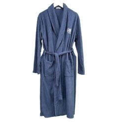 Ανδρική Ρόμπα Polar Fleece με Ζώνη, Εσωτερικά Κορδόνια και Γιακά Regular Fit, Μπλε Μαρέν