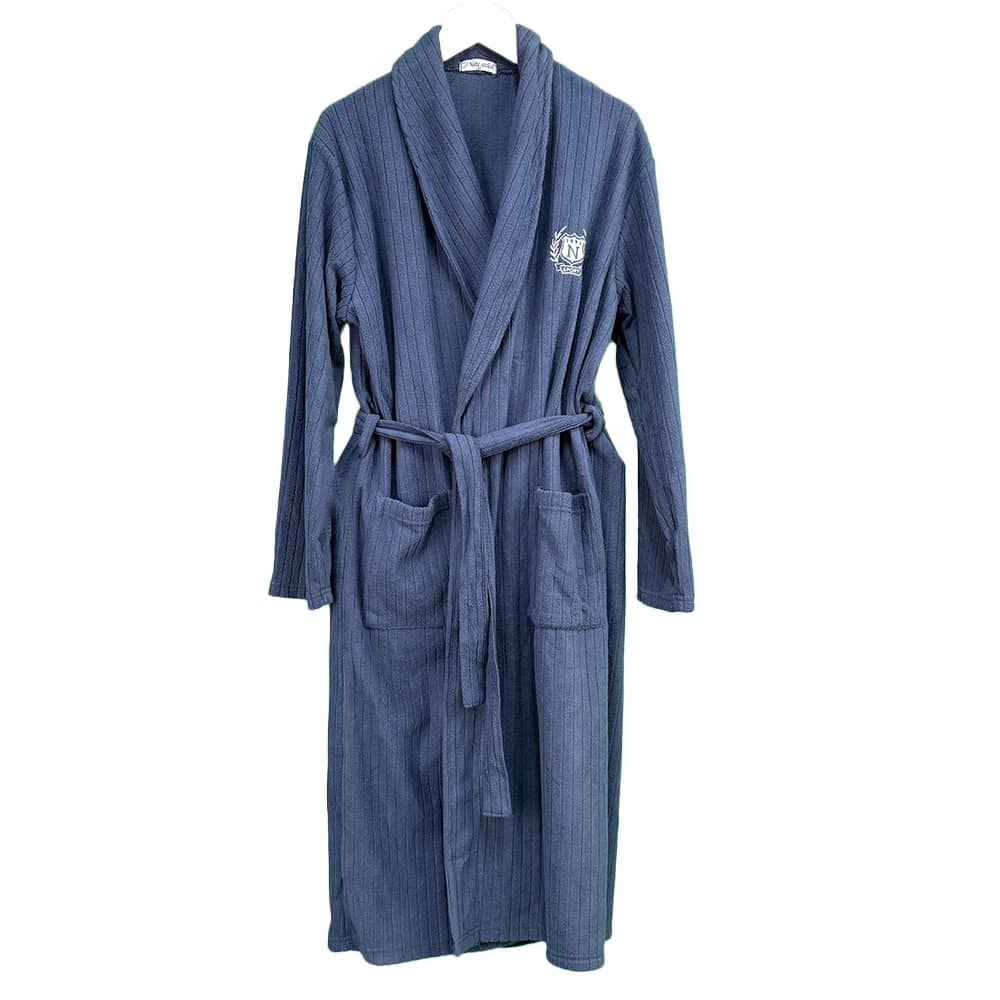 Ανδρική Ρόμπα Polar Fleece με Ζώνη, Εσωτερικά Κορδόνια και Γιακά Regular Fit, Μπλε Μαρέν