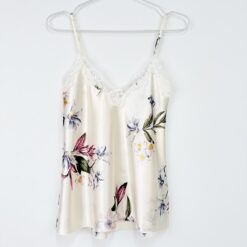 Γυναικείο Σετ Σατέν Babydoll Φλοράλ Τοπάκι και Σορτσάκι με Δαντέλα Slim Fit, Εκρού