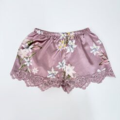 Γυναικείο Σετ Σατέν Babydoll Φλοράλ Τοπάκι και Σορτσάκι με Δαντέλα Slim Fit, Σάπιο Μήλο