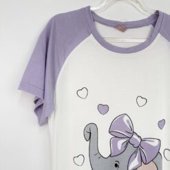 Γυναικείο Νυχτικό T-shirt κοντομάνικο με σχέδιο Ελεφαντάκι Regular Fit, Μωβ