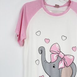 Γυναικείο Νυχτικό T-shirt κοντομάνικο με σχέδιο Ελεφαντάκι Regular Fit, Ροζ