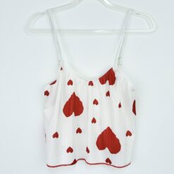 Γυναικείο Σετ Baby doll με Καρδούλες Crop Τοπάκι και Παντελόνι, Κόκκινο