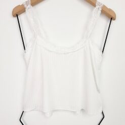 Γυναικείο Σετ Baby doll Crop Τοπάκι με Δαντελωτές Τιράντες και Παντελόνι, Λευκό